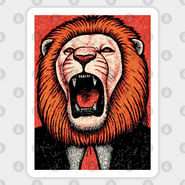 Fierce Lion Boss in Suit - Pop Art Linocut Magnet by TuncGK